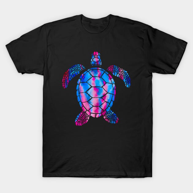 Red and Blue Watercolor Sea Turtle T-Shirt by ksrogersdesigns